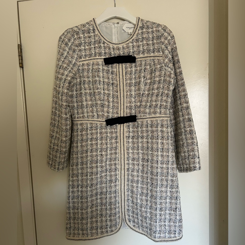 Pomander Place Black and Cream Tweed Mini Dress!